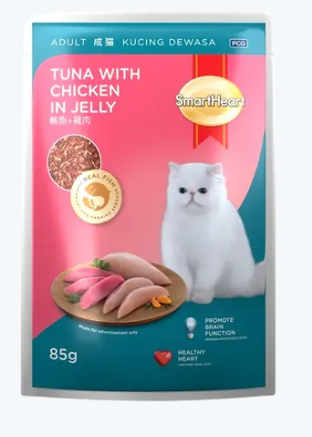 Smartheart Cat Pouch Adult 1+ Tuna with Chicken In Jelly 85g