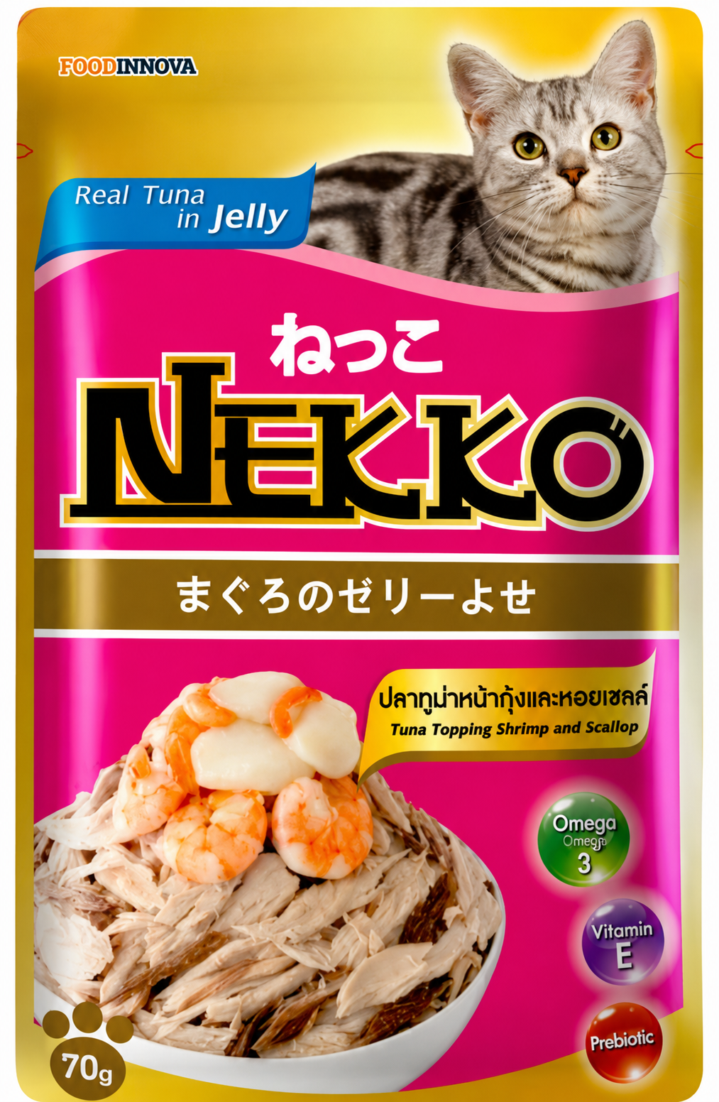 NEKKO POUCH 70G - TUNA TOPPING SHRIMP AND SCALLOP IN JELLY